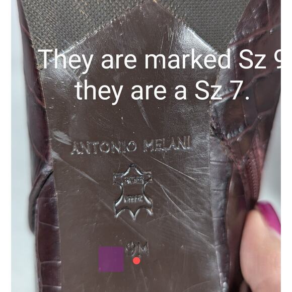 Antonio MelaniAnkle boots brown 7.5Croc print on leather High heel 3.5" See Desc - Picture 3 of 13